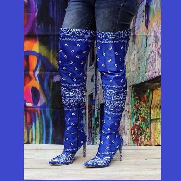 red bandana thigh high boots